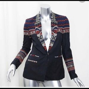 Joie red, white, tan, embroidered blue navy blazer, small